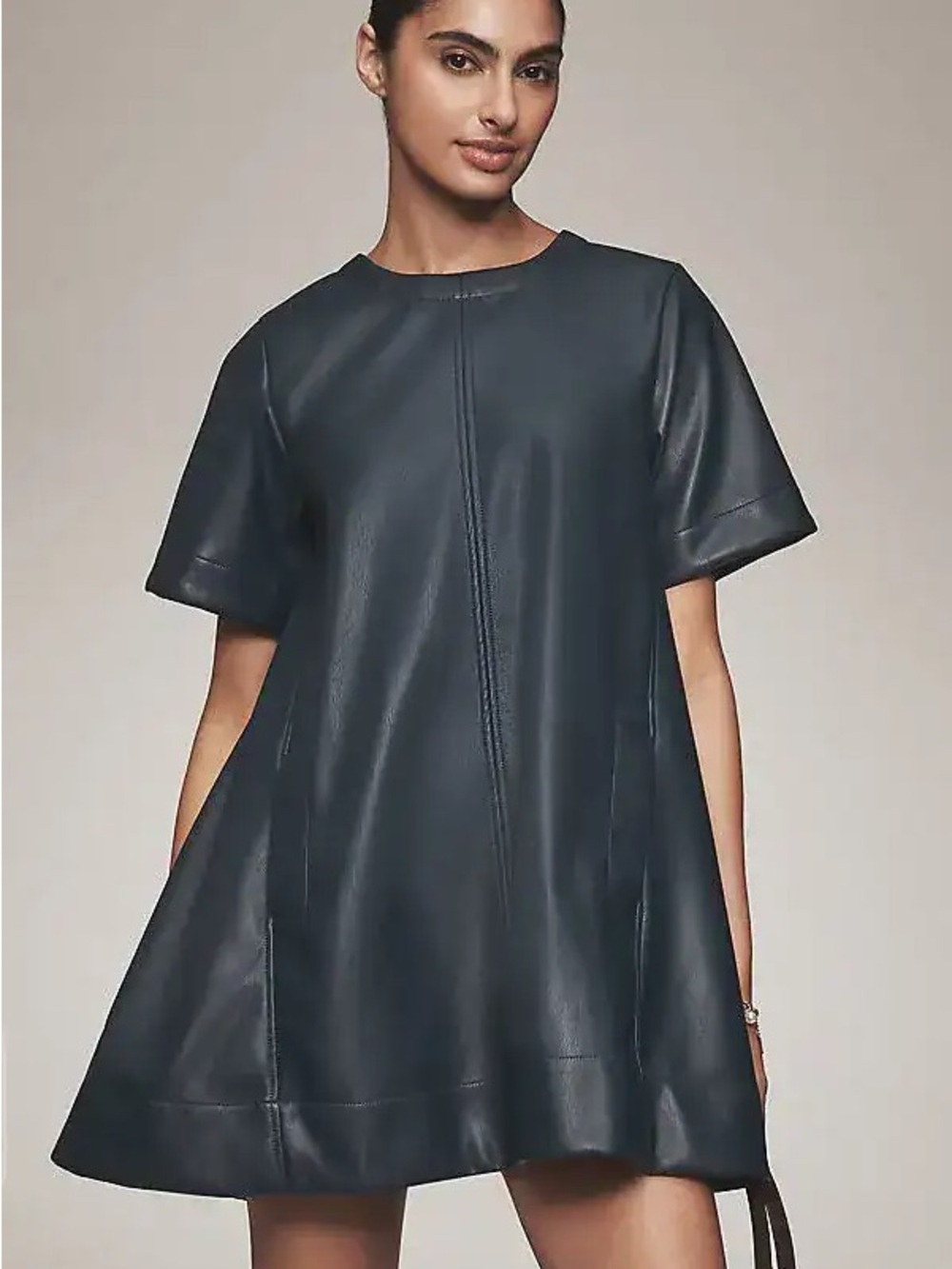 Emmy Faux Leather Short-Sleeve Mini Dress by Maeve- Anthropologie